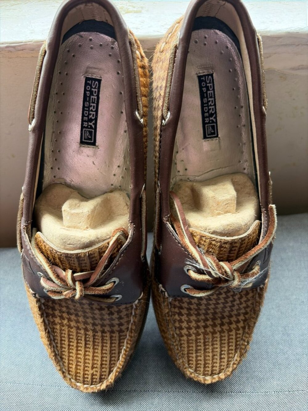 Sperry Top-Sider Authentic Original Faux Fur Houndstooth Plaid Boat Shoes size 8 - Picture 2 of 11
